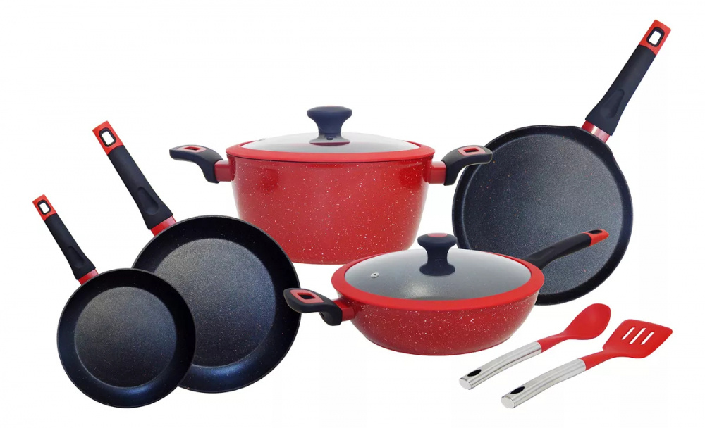 Foode Batería de Cocina B2053, Aluminio, Antiadherente, 9 Piezas