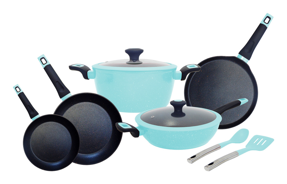 Foode Batería de Cocina FDE-03005, Aluminio, Antiadherente, 9 Piezas