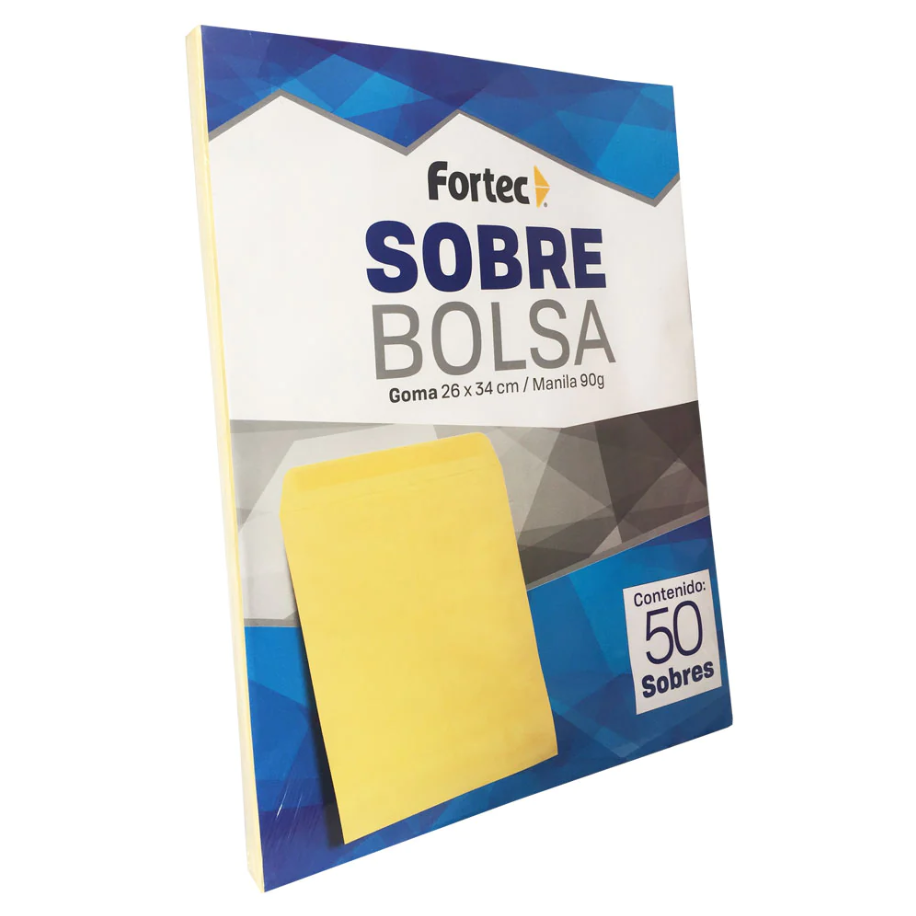 Fortec Sobre Tipo Bolsa Solapa, Paquete de 50 Piezas de Tamaño Extra Oficio, Color Manila