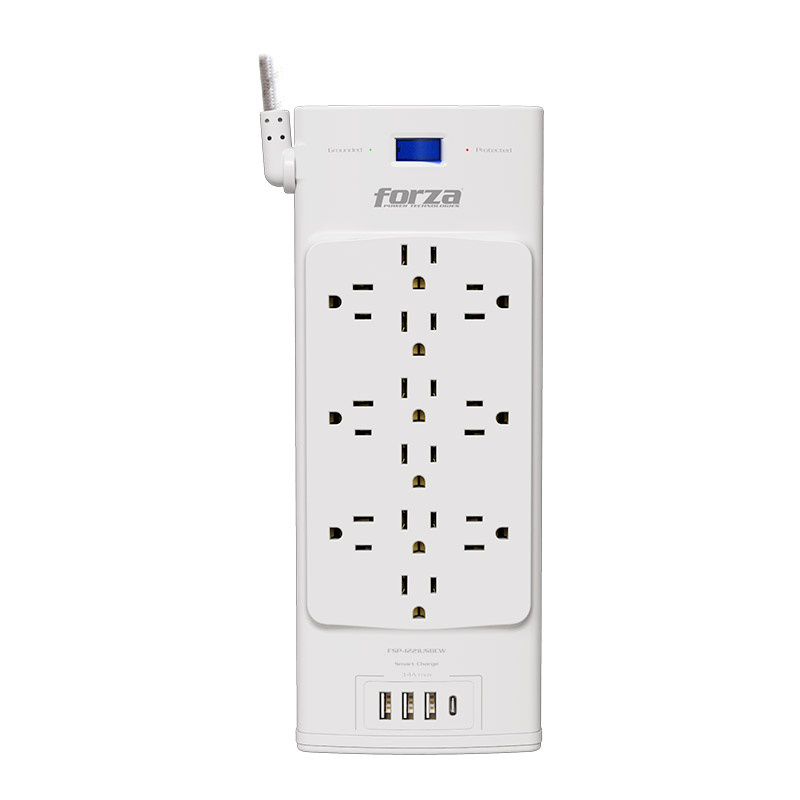 Forza Power Technologies Supresor de Picos FSP-1221USBCW, 12 Salidas, 4 Puertos USB, 2.700 Joules