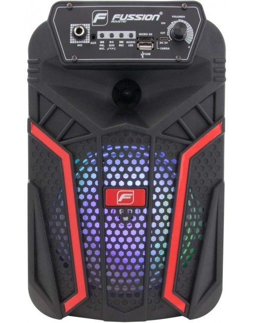 Fussion Acustic Bafle PBS-65003, 6.5”, Bluetooth, Inalámbrico,15W RMS, Negro