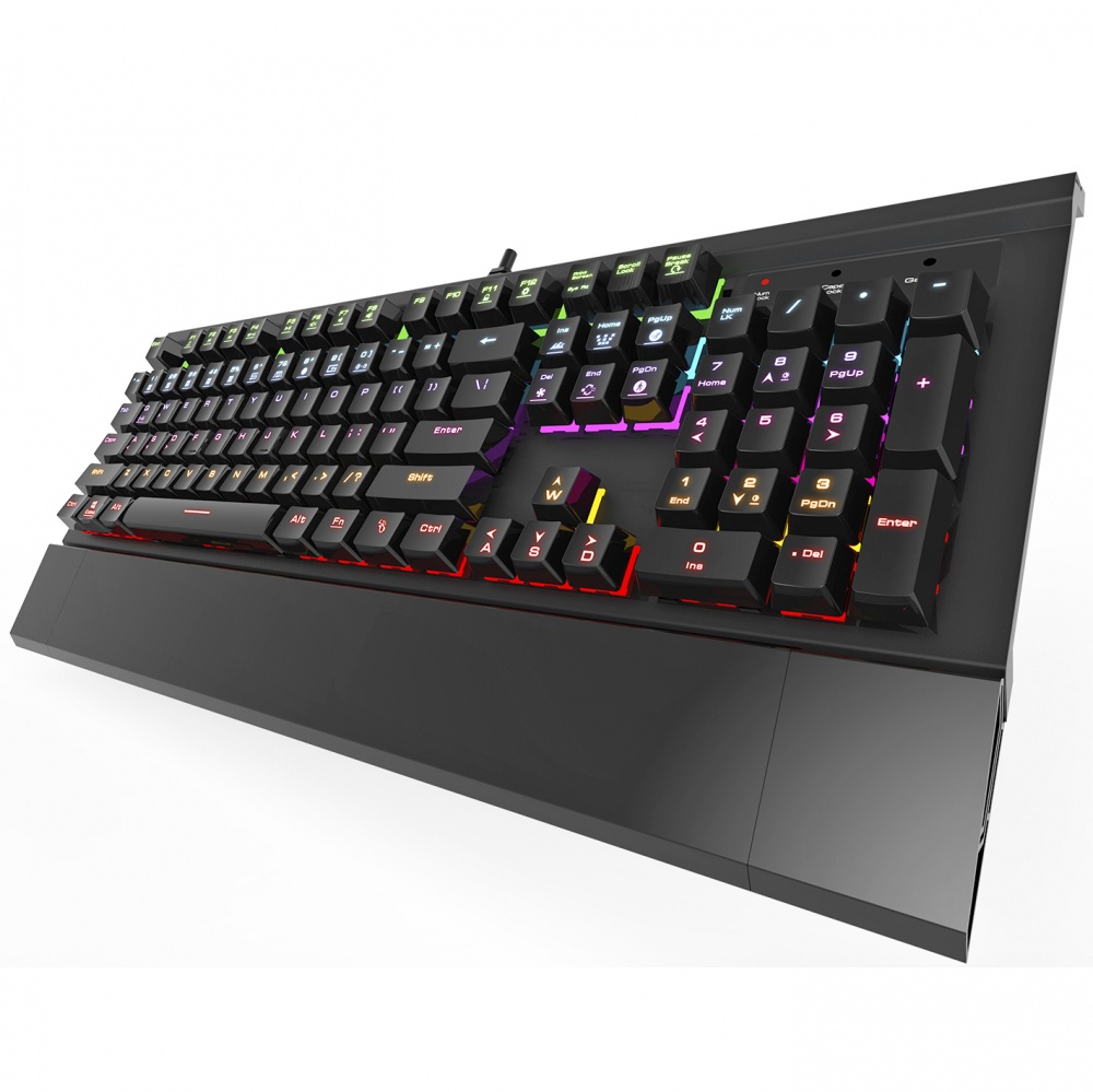 Teclado Gamer Gamdias HERMES 7 COLOR RGB, Teclado Mecánico, Switch Blue, Alámbrico, Negro