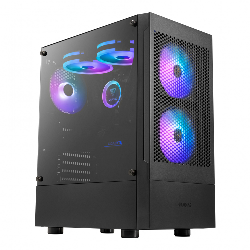 Gabinete Gamdias TALOS E3 Mesh con Ventana ARGB, Midi-Tower, ATX/Micro-ATX/Mini-ITX, USB 3.0/2.0, sin Fuente, 3 Ventiladores ARGB Instalados, Negro