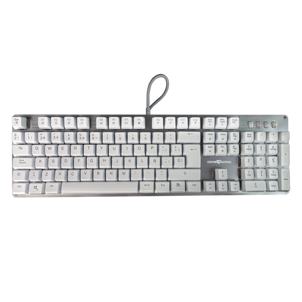 Teclado Gamer Game Factor KBG400-WH RGB, Teclado Mecánico, Switch KRED Red, Alámbrico, Gris/Blanco (Español)