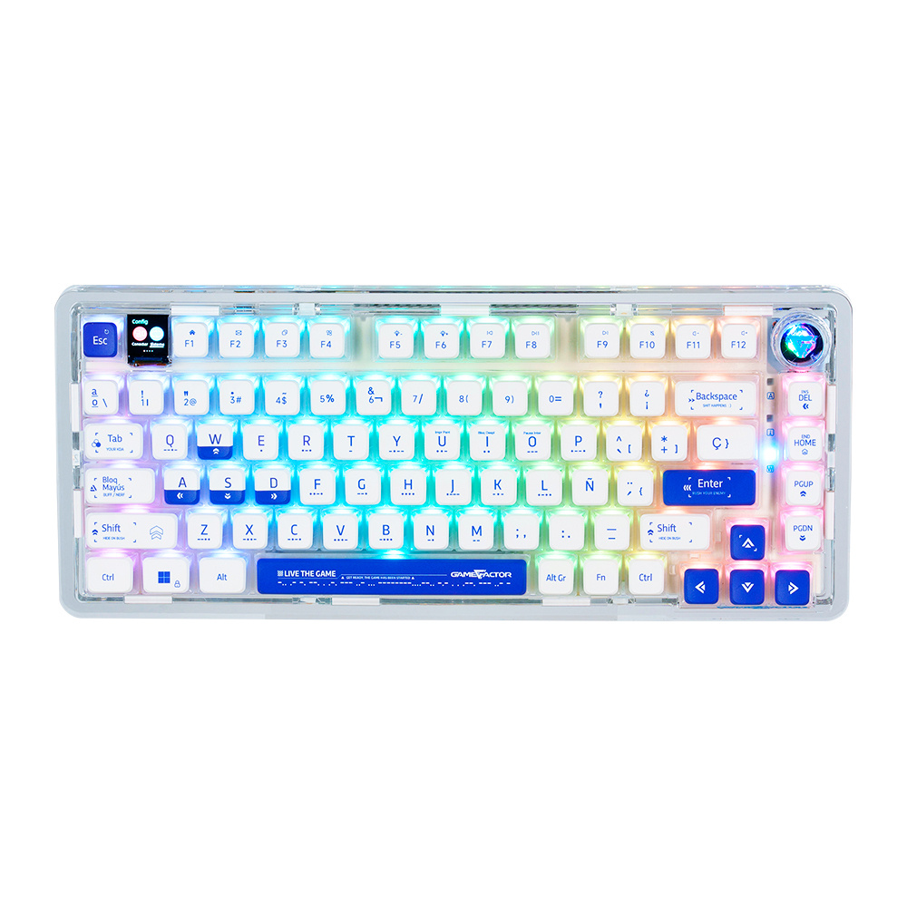 Teclado Gamer Game Factor KBG800 RGB 60%, Teclado Mecánico, Switch Gray, Inalámbrico, Blanco (Español)