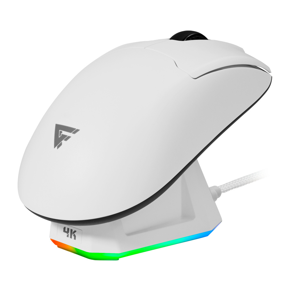 Mouse Gamer Ergonómico Game Factor MOW800, Inalámbrico, Óptico, 26.000DPI, RF Wireless/Bluetooth/USB-A, Blanco