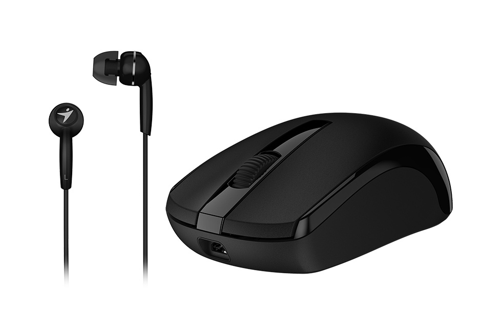 Mouse Genius Óptico MH-8100, RF Inalámbrico, 1600DPI, Recargable, Negro + Audífonos Intrauriculares
