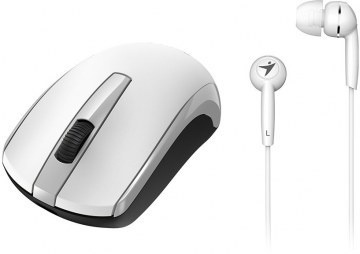 Mouse Genius Óptico MH-8100, RF Inalámbrico, 1600DPI, Recargable, Blanco + Audífonos Intrauriculares