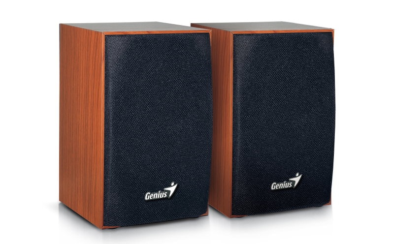 Genius Bocinas para Computadora SP-HF160, Alámbrico, 4W RMS, Madera, Color Cereza