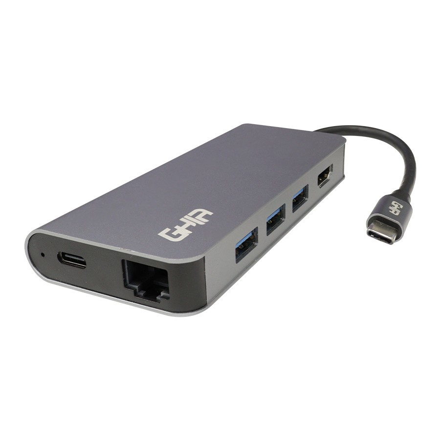 Ghia Docking Station USB-C, 3x USB 3.0/1x USB-C/1x RJ-45/1x HDMI/ 1x SD/1x Micro SD, Gris