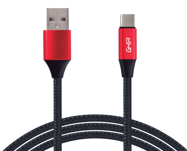 Ghia Cable USB A Macho - USB C Macho, 1 Metro, Negro/Rojo