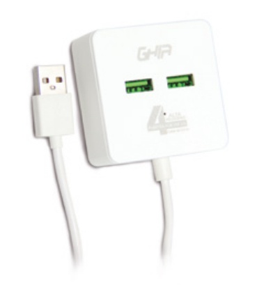 Ghia Hub USB 2.0 Macho - 4x USB 2.0 Hembra, 480 Mbit/s, 1 Metro, Blanco