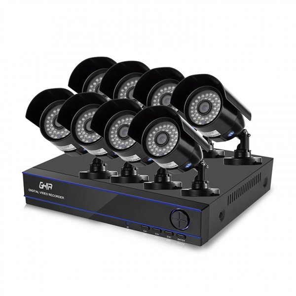 Ghia Kit de Vigilancia GDV-004 de 8 Cámaras CCTV Bullet y 8 Canales, con Grabadora