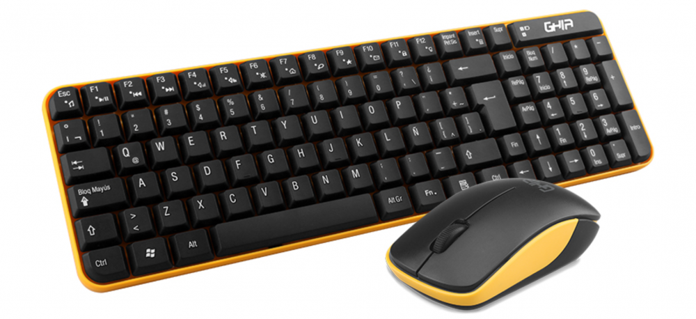 Kit de Teclado y Mouse Ghia GT4000NA, RF Inalámbrico, Negro/Amarillo (Español)