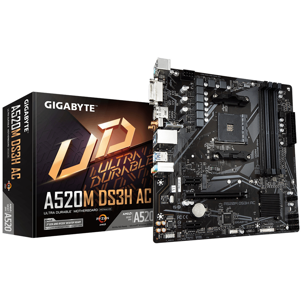 Tarjeta Madre Gigabyte A520M DS3H AC, Micro-ATX, Socket AM4, AMD A520, 128GB DDR4, HDMI/DP para AMD 