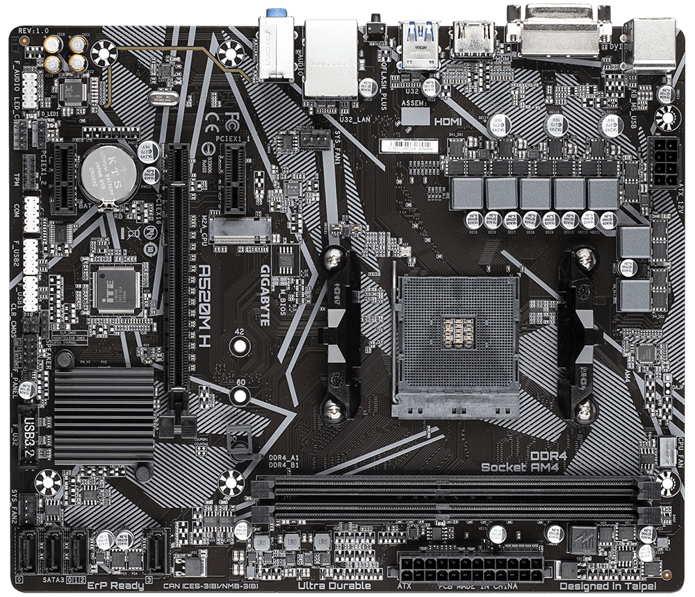 Tarjeta Madre Gigabyte Micro ATX A520M H (REV. 1.0), S-AM4, AMD A520, HDMI, 64GB DDR4 para AMD ― No es Compatible con Ryzen 5 3400G y Ryzen 3 3200G