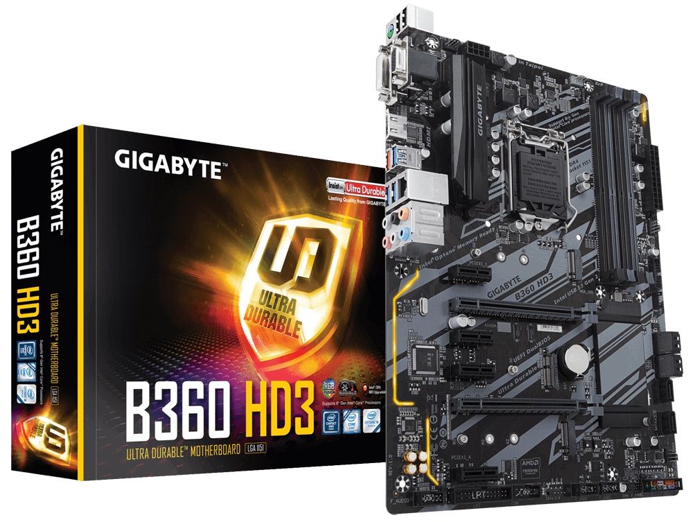 Tarjeta Madre Gigabyte ATX B360 HD3, S-1151, Intel B360 Express, HDMI, 64GB DDR4 para Intel ― Compatibles solo con 8va y/o  9va Generación (Revisar modelos aplicables)