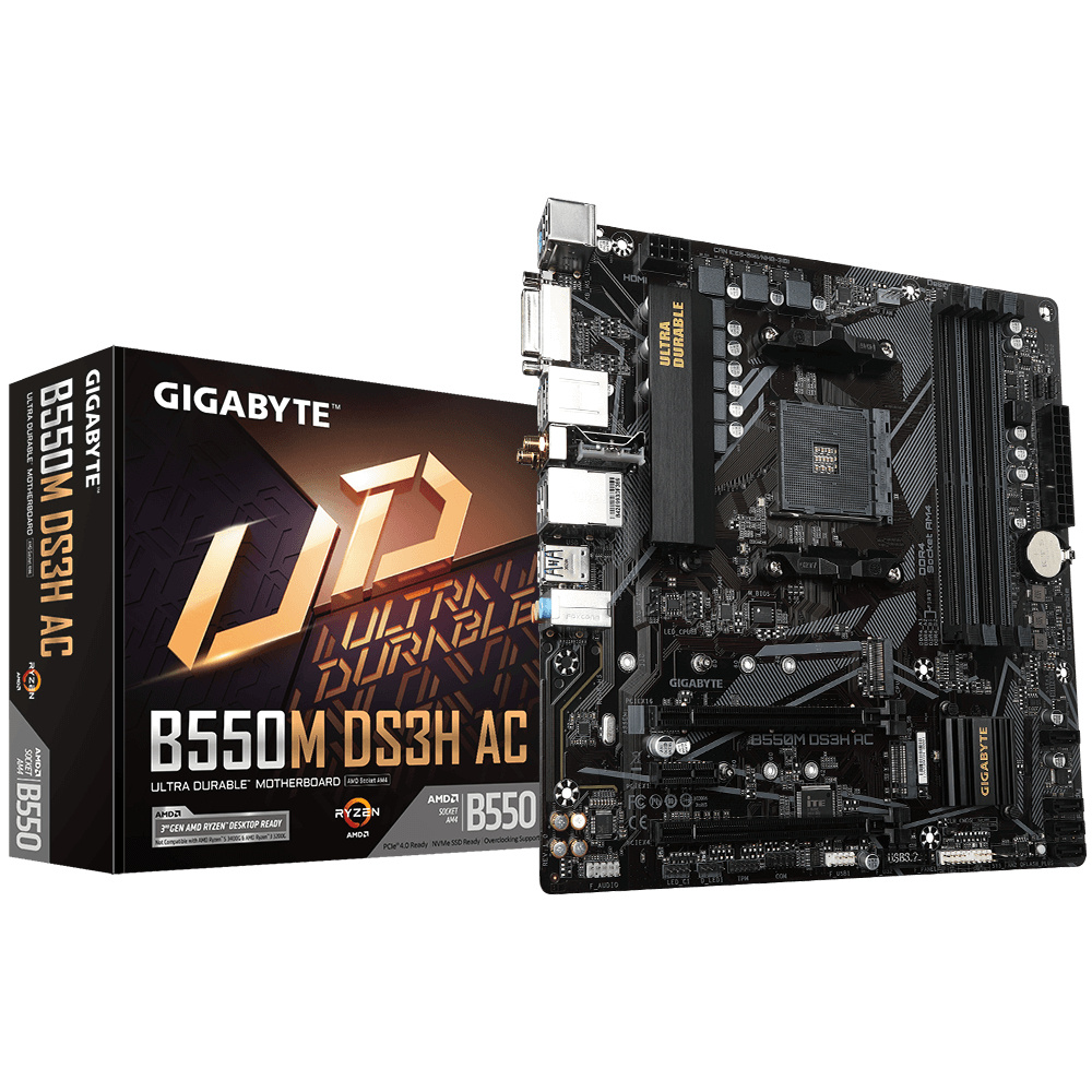 Tarjeta Madre Gigabyte Micro ATX B550M DS3H AC Rev. 1.0, S-AM4, AMD B550, HDMI, 128GB DDR4 para AMD ― Abierto - Caja abierta, producto nuevo. ― Sin back panel.