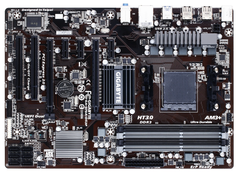 Tarjeta Madre Gigabyte ATX GA-970A-DS3P, S-AM3+, AMD 970, 32GB DDR3, para AMD