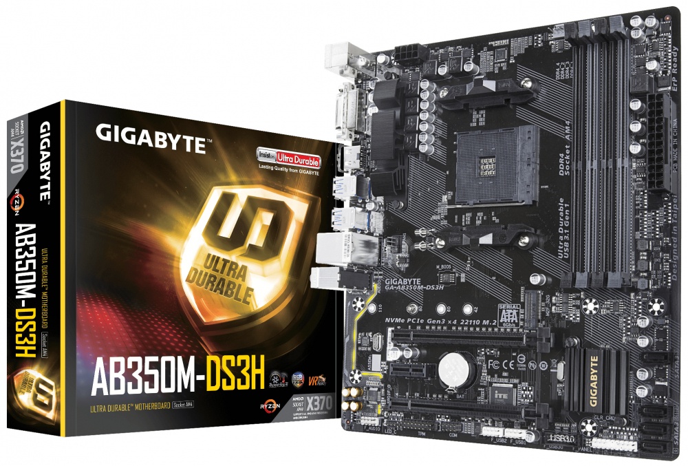 Tarjeta Madre Gigabyte microATX GA-AB350M-DS3H, S-AM4, AMD X370, HDMI, 64GB DDR4 para AMD ― Requiere Actualización de BIOS para la Serie Ryzen 3000