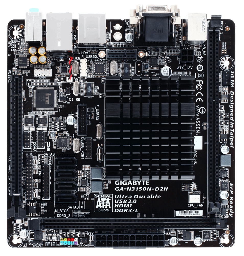 Tarjeta Madre Gigabyte mini ITX GA-N3150N-D2H, S-1170, Intel Celeron N3150 Integrada, HDMI, 16GB DDR3 para Intel