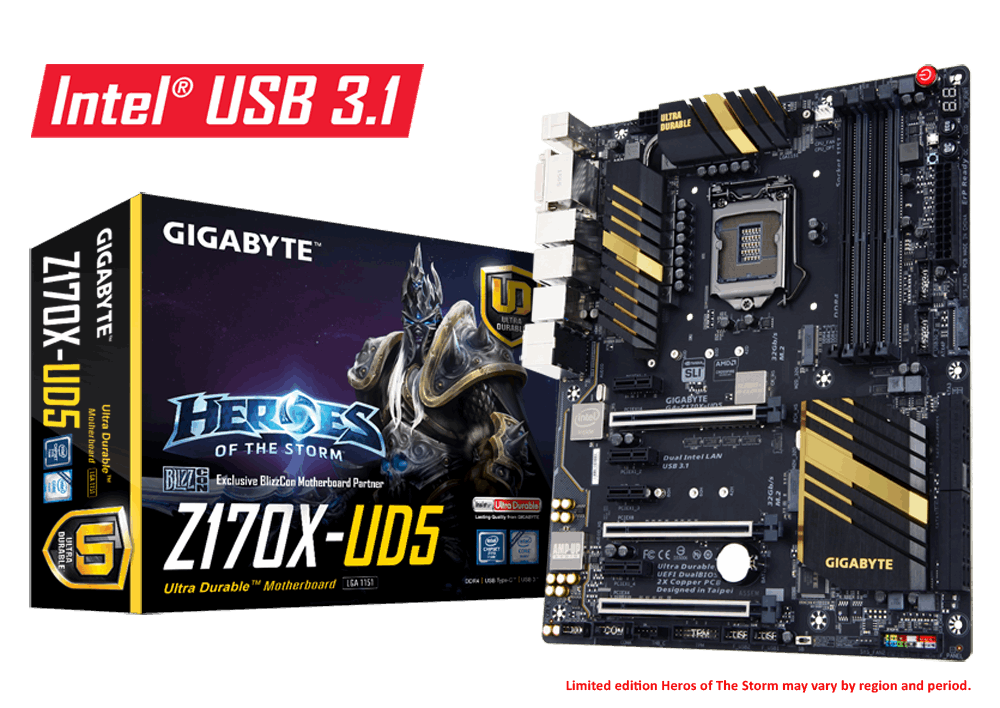Tarjeta Madre Gigabyte ATX 1151 Z170X-UD5, S-1151, Intel Z170, HDMI, 64GB DDR4 para Intel ― Requiere Actualización de BIOS para trabajar con Procesadores de 7ma Generación