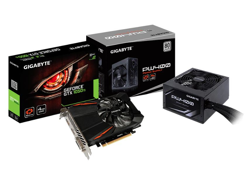 Gigabyte Revival Kit -Tarjeta de video NVIDIA GeForce GTX 1050 Ti 4GB GV-N105TD5-4GD + Fuente de poder PW400 400W 80 Plus