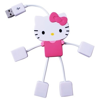 Ginga Hub USB 2.0 de Hello Kitty, 4 Puertos, Rosa/Blanco