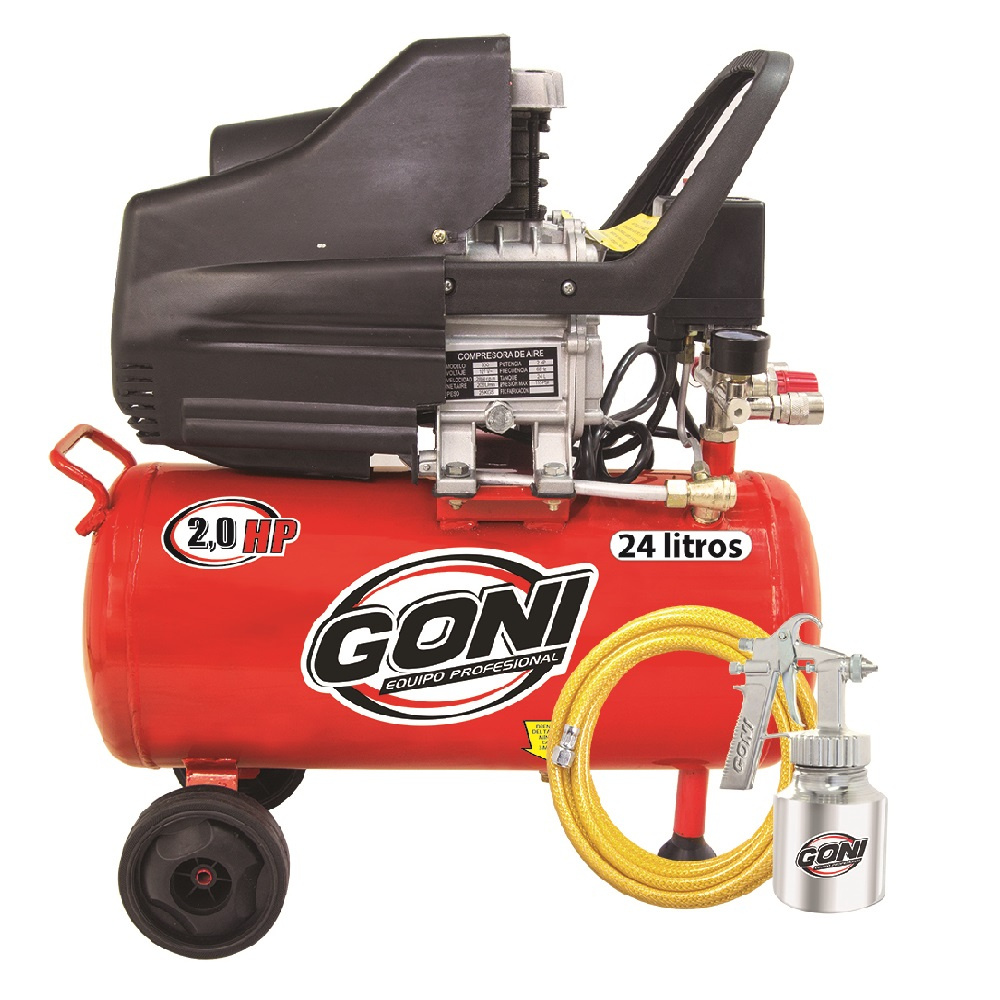 Goni Compresor de Aire Horizontal 930P, 24L, 2HP, 120V, con Pistola y Manguera