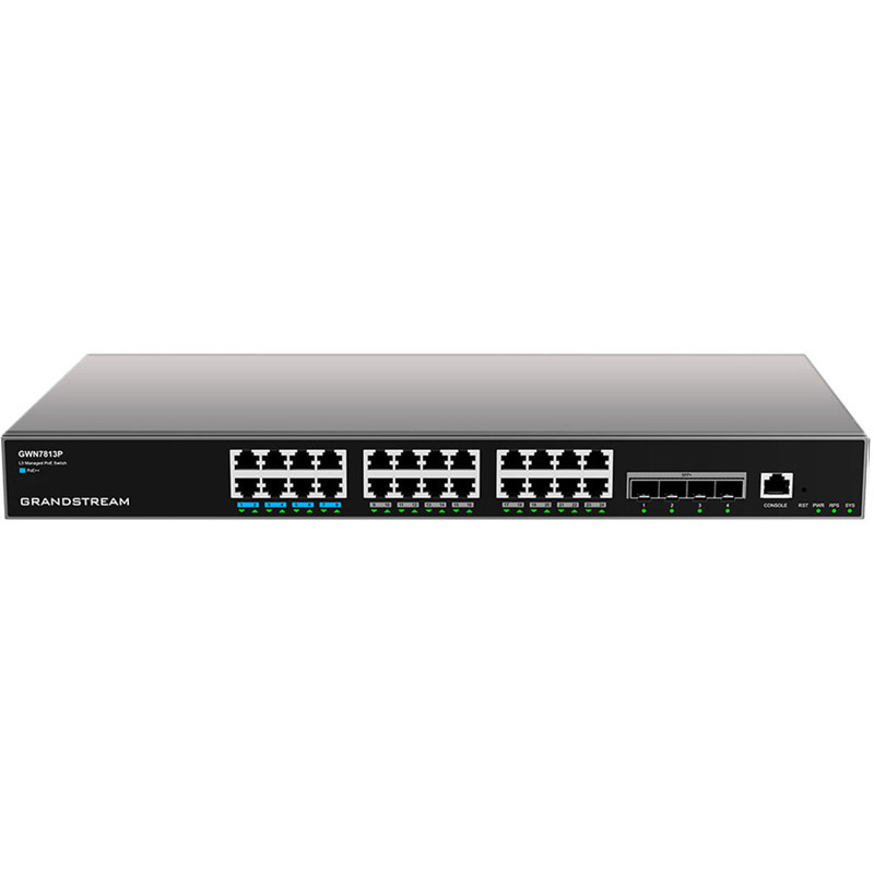 Switch Grandstream Gigabit Ethernet GWN7813P, 24 Puertos 10/100/1000Mbps (8x PoE++) + 4 Puertos SFP+, 360W, 128Gbit/s, 16.000 Entradas - Administrable