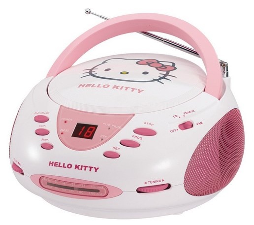 Hello Kitty Grabadora con Reproductor de CD KT2024A, AM/FM, Rosa/Blanco