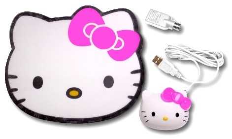 Kit de Teclado y Mouse Kit Hello Kitty Mouse Óptico + Mousepad KT4098, Rosa/Blanco