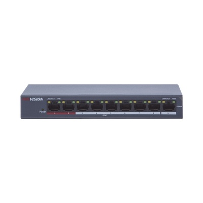 Switch Hikvision Fast Ethernet DS-3E0109P-E/M(B), 8 Puertos PoE 10/100Mbps + 1 Puerto Uplink, 1.8 Gbps, 2000 Entradas - No Administrable