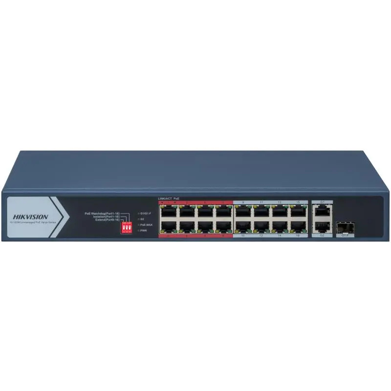 Switch Hikvision Fast Ethernet DS-3E0318P-E/M(C), 16 Puertos PoE 10/100Mbps + 1 Puerto 10/100/1000Mbps + 1 Puerto Gigabit Combo, 130W, 7.2 Gbit/s, 8000 Entradas - No Administrable