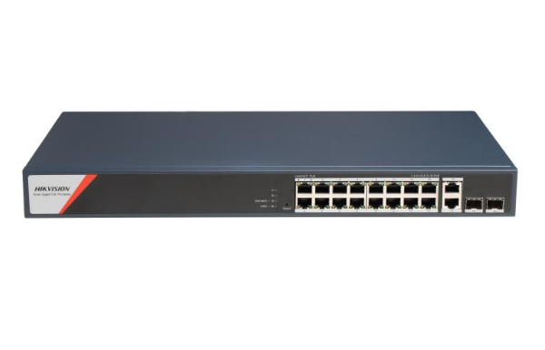 Switch Hikvision DS-3E1520HP-SI-16P2T2F, 16 Puertos Gigabit Ethernet 10/100/1000 4 x PoE 230W, 2 Puertos SFP, 56 Gbit/s, 8000 Entradas, Administrado