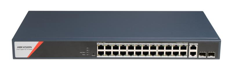 Switch Hikvision DS-3E1528HP-SI-24P2T2F, 26 Puertos Gigabit Ethernet 10/100/1000 24 x PoE 370W, 2 Puertos SFP, 56 Gbit/s, 8000 Entradas, Administrado