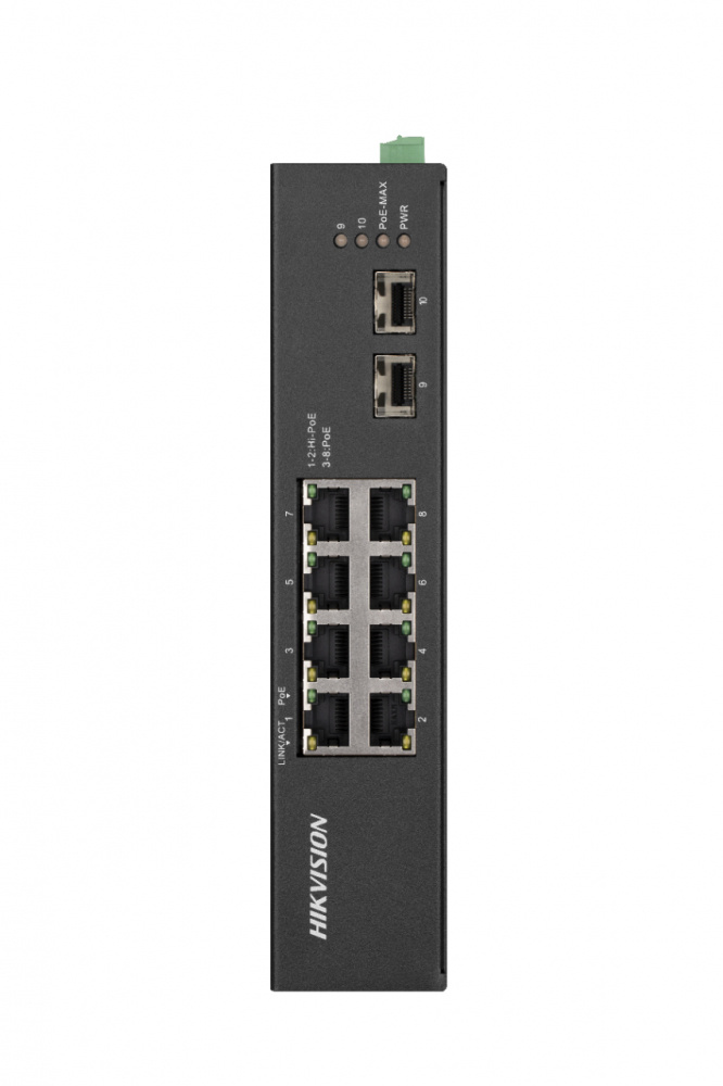 Switch Hikvision Gigabit Ethernet DS-3T0510HP-E/HS, 8 Puertos PoE 10/100/1000 + 2 Puertos SFP, 2x 90W/6x 30W, 20 Gbit/s, 4.000 Entradas - No Administrable