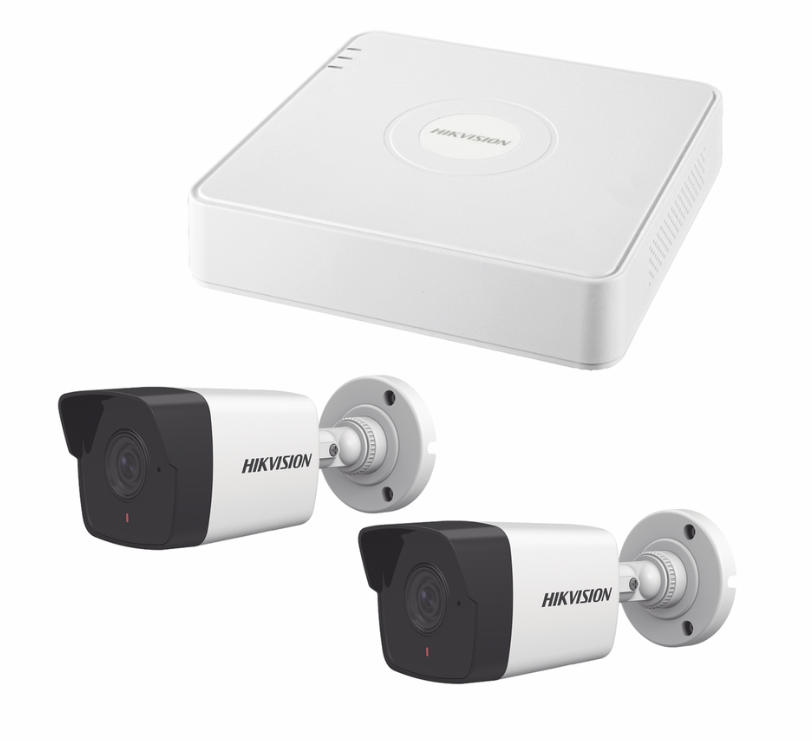 Hikvision Kit de Vigilancia DS-7104NI-Q1/4P(C) de 2 Cámaras IP Bala y 4 Canales, con Grabadora