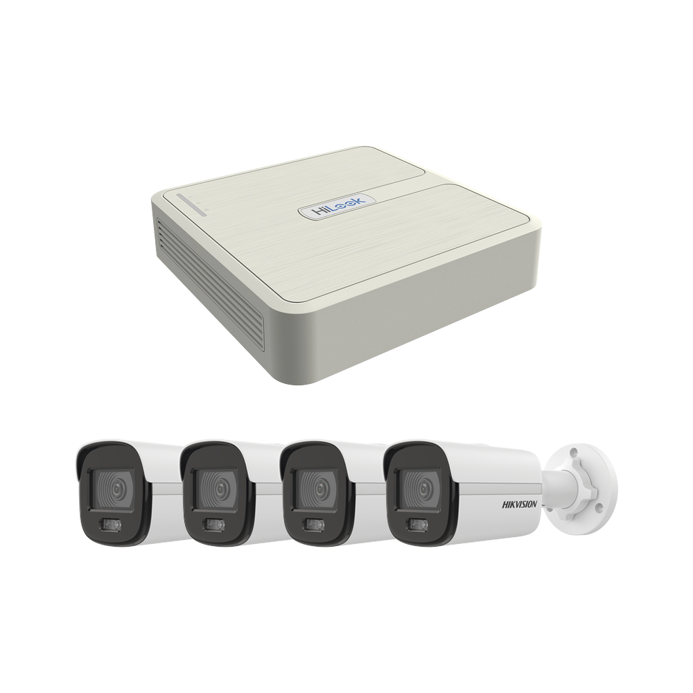 Hikvision Kit de Vigilancia ColorVu KIPCV2M de 4 Cámaras IP Bullet y 4 Canales, con Grabadora