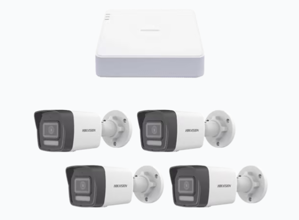 Hikvision Kit de Vigilancia ColorVu KIPCV2M de 4 Cámaras IP Bullet y 4 Canales, con Grabadora