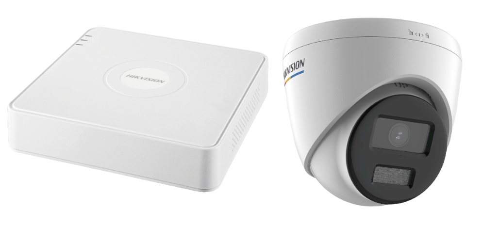 Hikvision Kit de Vigilancia ColorVu KIPCV2M/4T de 4 Cámaras IP Turret y 4 Canales, con Grabadora