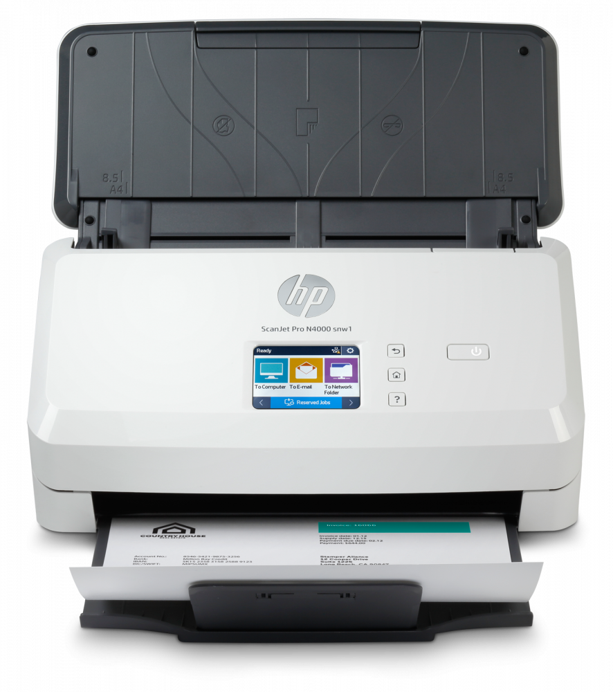 Scanner HP Scanjet Pro N4000 snw1, 600 x 600 DPI, Escáner Color, Escaneado Dúplex, USB, Negro/Blanco