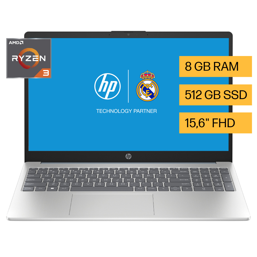 Laptop HP 15-FC0004LA, 15.6" 1920x1080 Full HD, AMD Ryzen 3 7320U, 8GB, 512GB SSD, Windows 11 Home, Español