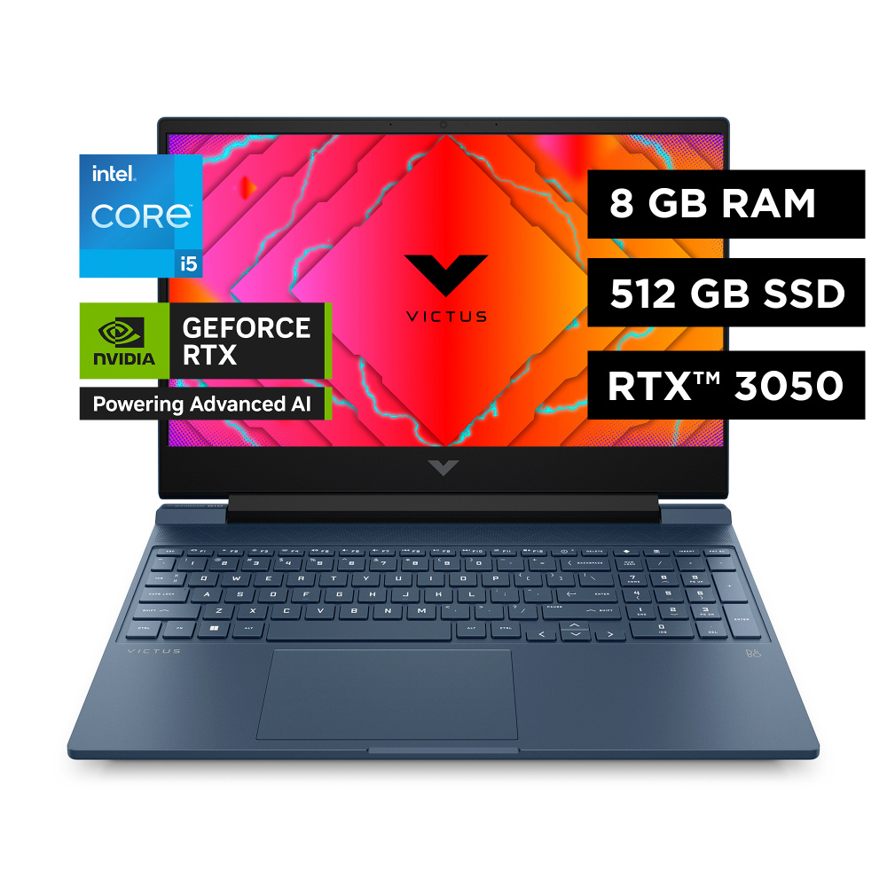 Laptop Gamer HP Victus Gaming 15-FA0021LA, 15.6" 1920x1080 Full HD, Intel Core i5-12450H, NVIDIA GeForce RTX 3050, 8GB, 512GB SSD, Windows 11 Home, Español