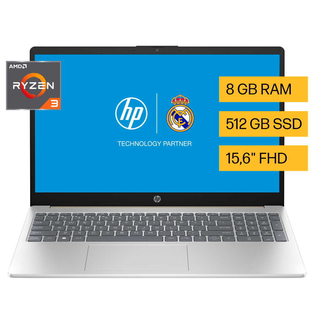 Laptop HP 15-FC0043LA, 15.6" 1920x1080 Full HD, AMD Ryzen 3 7320U, 8GB, 512GB SSD, Windows 11 Home, Español