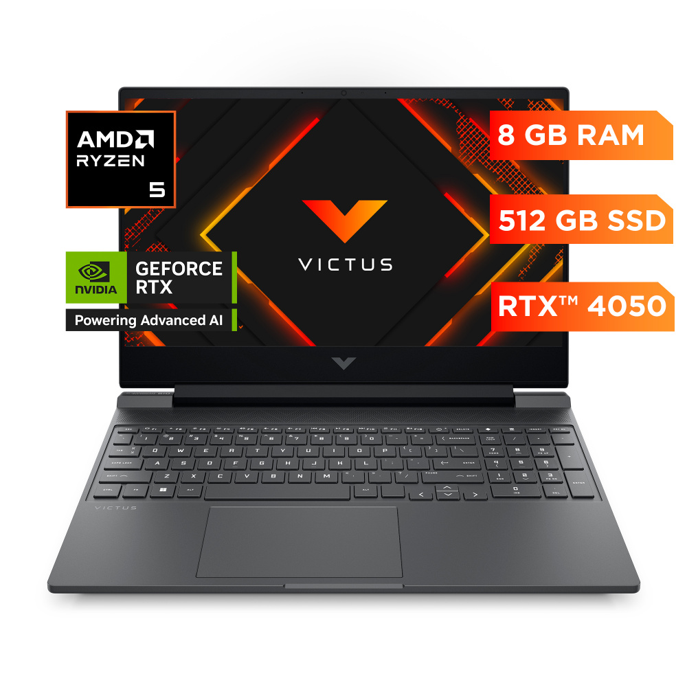 Laptop Gamer HP Victus Gaming, 15.6" 1920x1080 Full HD, AMD Ryzen 5 8645HS, NVIDIA GeForce RTX 4050, 8GB, 512GB SSD, Windows 11 Home, Español