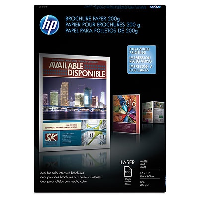 HP Papel Brochure Mate Laser 200g/m², 100 Hojas de Tamaño Carta
