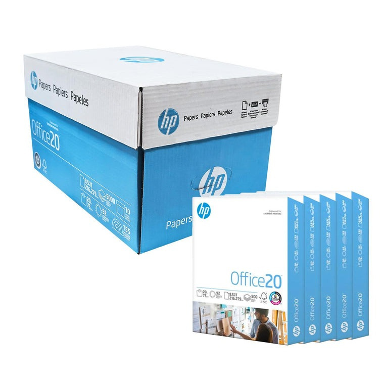 HP Papel Office 20 75g/m², Carta, 5000 Hojas, Blancura 92%