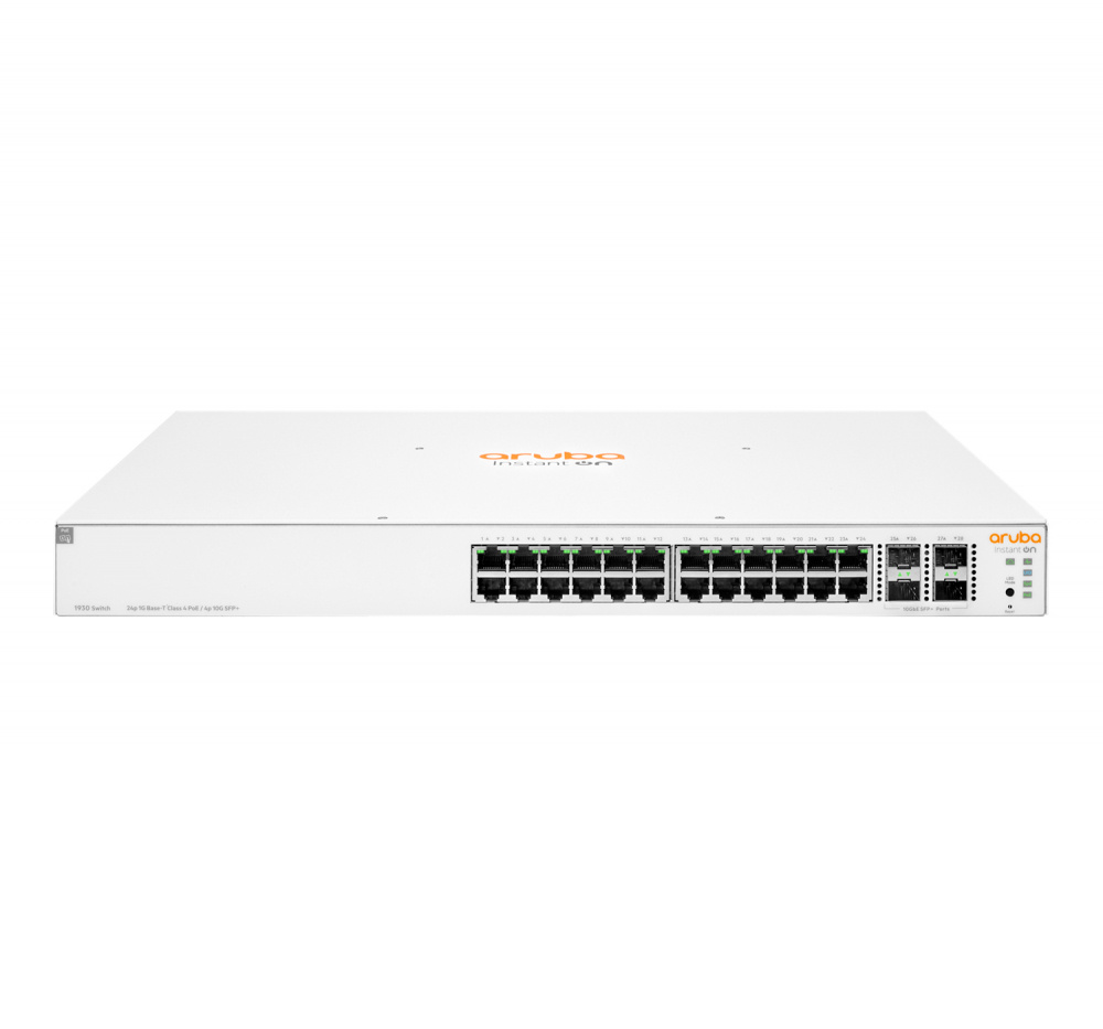 Switch HPE Networking Instant On Gigabit Ethernet 1930, 24 Puertos Class4 PoE 10/100/1000Mbps + 4 Puertos SFP+, 128 Gbit/s, 16.000 Entradas - Administrable