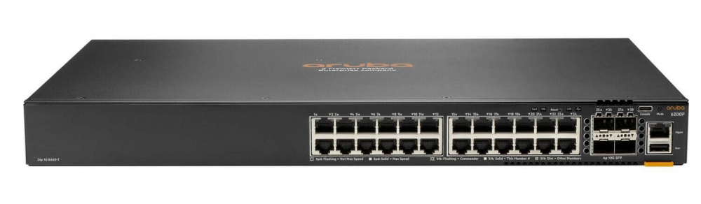 Switch Aruba Gigabit Ethernet CX 6200F, 24 Puertos PoE 10/100/1000Mbps + 4 Puertos SFP+, 370W, 128 Gbit/s, 32.768 Entradas - Administrable